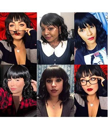 Buy Greenmirr Short Black BOB Wavy Wig with Bangs 14in Heat Resistant Synthetic Hair for Women | International Shipping Available - Buy Online on GoSupps.com