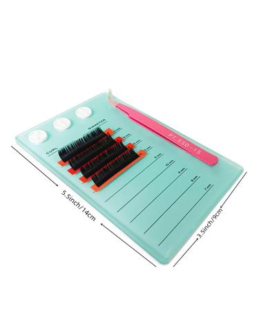 Eyelash Grafting Pallet, Acrylic Lash Tile holder, 7-15mm Scale Glue Cups Eyelash Extensions Storage Gasket Pads with Suction for Tweezers (Blue)