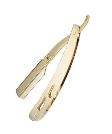 Sicastar Stainless Steel Straight Edge Barber Shaving Razor Folding Straight Razor Single Edge Replaceable Blades fit for All of Double Edge Razor Blades (Gold)