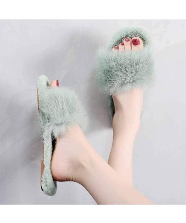 Black Fluffy Sliders Faux Fur Fluffy Slippers Women Slippers Fashion Ladies Shoes Furry Flip Flops Fur Slides with Arch Support Female Flat Sandals Autumn Slides for Indoor Outdoor (D 24.5CM) (C 24 C 24.5CM - Buy Online on GoSupps.com