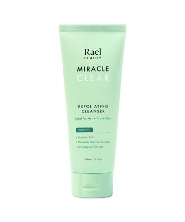 Rael Miracle Clear Exfoliating Cleanser - Cleanser w/ Succinic Acid, Minerice, for Blemish Care& Unclog Pores, Paraben Free, Vegan (5.1 fl. oz) Exfoliating Gel Cleanser