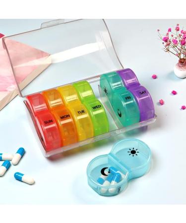 Weekly AM/PM Pill Box - Daily Organizer for Fish Oil Vitamins & Supplements | BPA-Free Dust-Proof | Colorful Rainbow Design - Buy Online on GoSupps.com