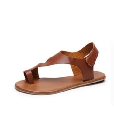 Flat with women's sandals toe flats sandals casual women's flats fashionable sandals with Velcro fastener (size: 10 code) B 10.5Code