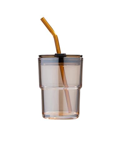 BLUEPOLAR 13oz/400ml Tumbler Water Glass, Water Bottle with Straw and Lid Sealed Carry on, Glass Coffee Mug Iced Tea Cup Thick Wall Insulated Glass Cup (Amber)