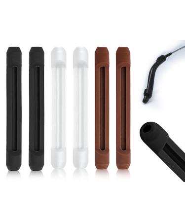 Zooetway 6 pieces of glasses bracket silicone anti -slip elasticity glasses holder universal glasses ear hook end caps learn for running sports (black brown and transparent white)