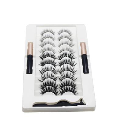 10 Pairs Magnetic Eyelashes And Eyeliner Kit Reusable 3D Magnetic False Lashes Extension No Needed For Makeup Magnetic Eyelash Kit Natural Look Magnetic Eyelash Kit With Applicator Tool
