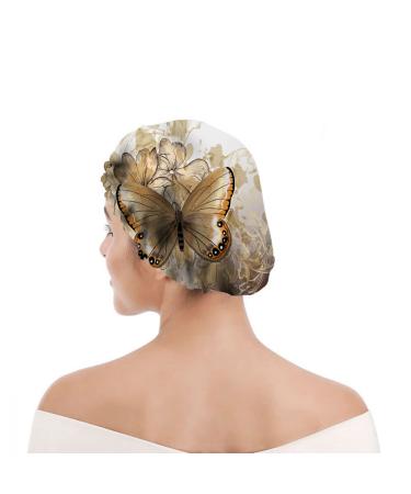 Golden Butterfly Bath Hair Cap - Reusable Shower Cap for Women and Girls - Hotel Travel Essentials - Hair Care Accessory - 10.6 x 4.3 x 0.15 Inch - Buy Online on GoSupps.com