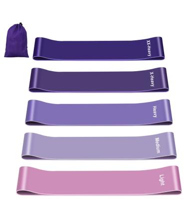 Resistance Bands Set of 5 Resistance Band for Women and Men Skin-Friendly Resistance Fitness Exercise Loop Bands 5 Levels for Legs and Glutes Arms Pilates Yoga-Carry bag included Purple