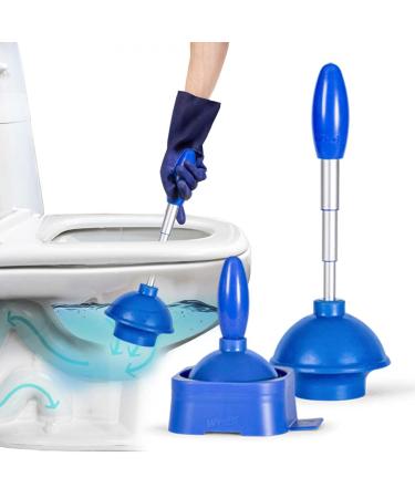 Wonder Plunger Toilet Plunger for Bathrooms - Drip-Free Toilet Plunger with Holder - Collapsible Pole Sink Plunger - Toilet Bowl Plunger with Caddy - Bathroom Accessories - Bubbly Blue
