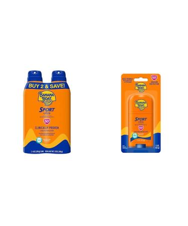 Banana Boat Sport Ultra SPF 50 Sunscreen Spray Twin Pack and Sport Ultra Reef Friendly SPF 50 Sunscreen Stick | Banana Boat Sunscreen