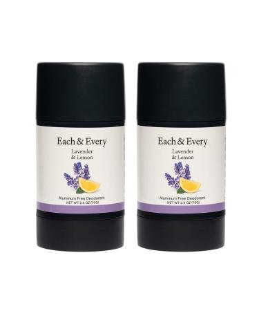 Each & Every 2-Pack Natural Aluminum-Free Deodorant for Sensitive Skin with Essential Oils, Plant-Based Packaging (Lavender & Lemon, 2.5 Ounce (Pack of 2))