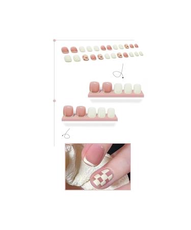 24pcs Short Square False Nails - Pink White Lattice Classic Artificial Fake Nails | Shop Now! - Buy Online on GoSupps.com