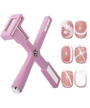 Nail magnet set multifunctional cross-cat eye magnet for nails with silicone protective shell magnetic nail polish magnet tab for nails cat eye nail design tools nail art accessories (pink)