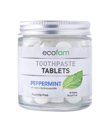 Toothpaste Tablets - Peppermint | Chewable Toothpaste Tablets for Fresh Breath | Fluoride Free | Nano Hydroxyapatite Toothpaste | 90 Tablets Peppermint 90 Count (Pack of 1)