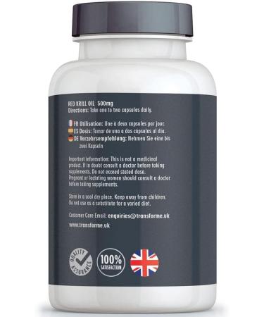 Transforme Superba Red Krill Oil Capsules 1000mg - 180 x 500mg Easy Swallow Softgels with High Omega 3 EPA DHA & Astaxanthin - Antarctic Sourced with Money Back Guarantee - Buy Online on GoSupps.com