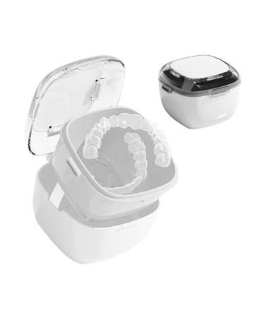 GmeDhc Toothpick Box with Strainer Portable Denture Box with Lid Invisible Toothpick Storage Box for Jaw Orthopedic Retainer Storage and Cleaning of False Teeth White