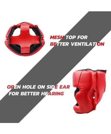Langray Leather Boxing Helmet for Children & Adults - Thai Boxing Head Protection High Striking Damping Perfect Vision for MMA & Kickboxing - Red - Buy Online on GoSupps.com