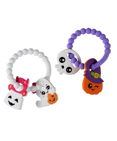TOYMIS 2pcs Halloween Teethers  Cute Pumpkin Ghost Silicone Teether Ring Halloween Teether Toys for Toddlers Boys Girls Gifts