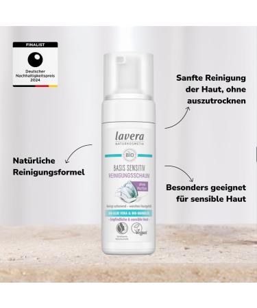 Lavera Base Sensitive Cleaning Foam - Vegan Organic Aloe Vera & Almond Oil - Natural Facial Cleanser 150ml - Buy Online on GoSupps.com