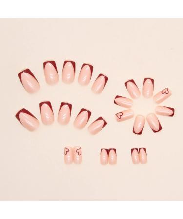 Justotry 24-Piece Dark Red Heart Angular Press-On Nails | Beautiful Fake Square Fingernails for Women - Buy Online on GoSupps.com