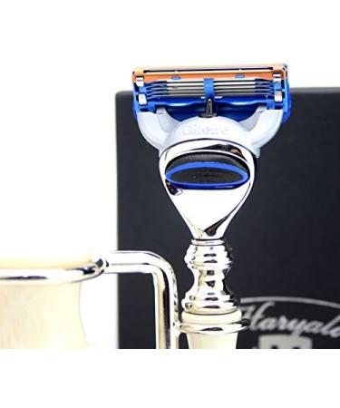 5 Edge Shaving Razor Set with Synthetic Hair Brush & Stainless Steel Stand - Ideal Grooming Kit for Men - Buy Online on GoSupps.com