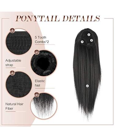 FESHFEN 12 Inch Straight Drawstring Ponytail Extension - Natural Black Synthetic Hairpiece for Women & Girls - Buy Online on GoSupps.com