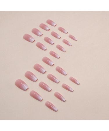 24Pcs Pink Ombre Acrylic Press On Nails - Medium Square Fake Nails with Glitter Designs for Women & Girls - Buy Online on GoSupps.com