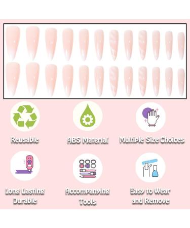 French Tip Press on Nails - Stiletto Ombre White Pink - Short Medium Fake Nails with Marble Gradient - Acrylic False Nails for Weddings - Glue Included - Buy Online on GoSupps.com