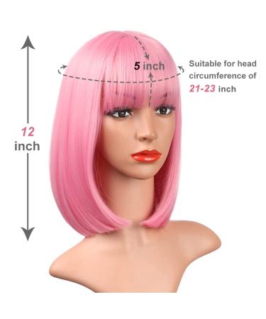 AISI BEAUTY 12 Inch Pink Bob Wig with Bangs - Short Straight Synthetic Cosplay Party Wig for Women - Buy Online on GoSupps.com