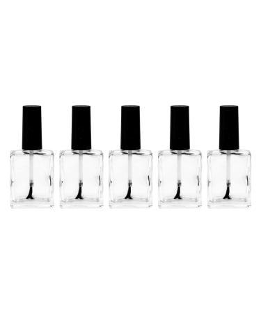 Frcolor 5pcs 15ml DIY Square Refillable Empty Nail Polish Glass Bottle Tube Vials Container with Brush