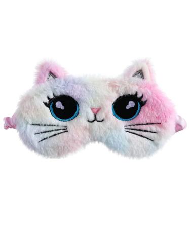 LUOZZY Cute Animal Sleep Mask Soft Plush Sleeping Mask Lovely Cartoon Cat Kitty Eye Blindfold for Women Girls Nap Night Sleeping Colorful