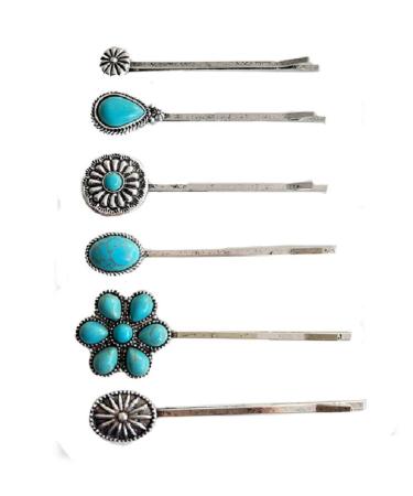 6PCS Decorative Bobby Pin for Women Girls Turquoise Retro Hair Pins Vintage Hair Clips Headwear Styling Tools Hair Accessories for Women