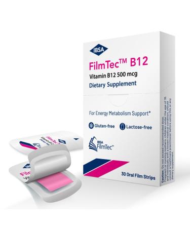 Ibsa FilmTec B12 - Dietary Supplement 500 mcg Vitamin B12-30 Oral Dissolving Films for Immediate Release and Tolerability - Gluten-Free Lactose-Free Sugar-Free Non-GMO