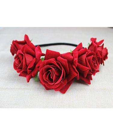 Floral Fall Rose Flower Crown Garland Festival Wedding Hair Wreaths Headbands F-32 (Red) - Buy Online on GoSupps.com