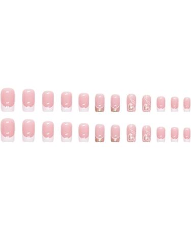 Justotry 24 Pcs Heart Square Short Milky French Press on Nails - Glitter Fake Nails Medium with Nail Glue - Pink Stick on Nails for Women - Squoval Nails for Nail Art - Buy Online on GoSupps.com