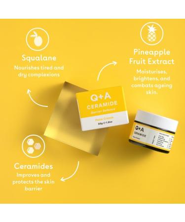 Q+A Ceramide Barrier Defence Face Cream a face moisturiser containing Cinamides Pro Vitamin-E and Squalane to improve skin moisturisation and elasticity 50g - Buy Online on GoSupps.com