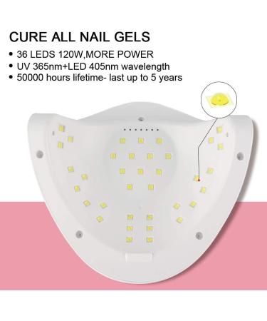 120W UV LED Nail Lamp Professional Nail Dryer | Gel Polish Light with 4 Timer Settings, LCD Display, and Sensor | Includes Manicure Tool Set - White - Buy Online on GoSupps.com