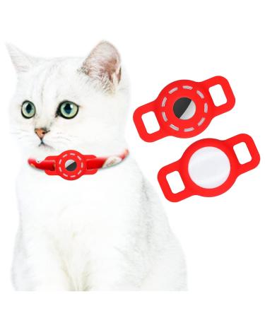 AirTag Silicone Case for Dog Collar Adjustable Portable AirTag GPS Finder Case for Cat Dog Collar 2 Pack (Red)