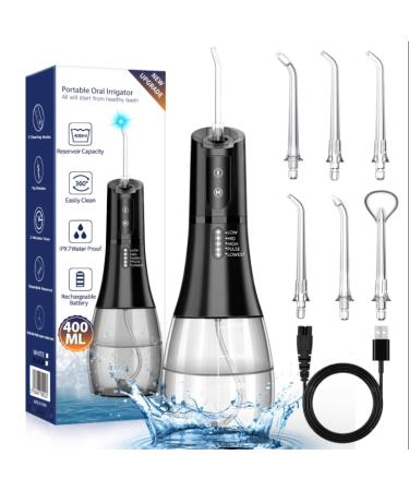 Water Flossers for Teeth Cordless Oral Irrigator: Dental Teeth Cleaner with 400ML Water Tank 6 Jet Tips and 5 Modes for Teeth Braces Waterproof USB Rechargeable for Home Use large water tank