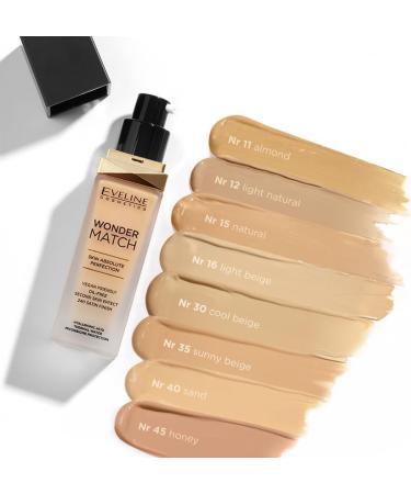 Eveline Cosmetics Wonder Match Liquid Foundation 40 Sand - Hyaluronic Acid & Microbiome Protection - International Shipping - Buy Online on GoSupps.com