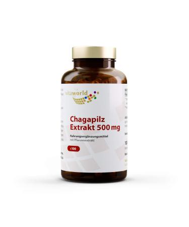 Vita World Pack of 3 Chaga Mushroom Extract 500mg 3 x 100 Vegetarian Capsules Made in Germany