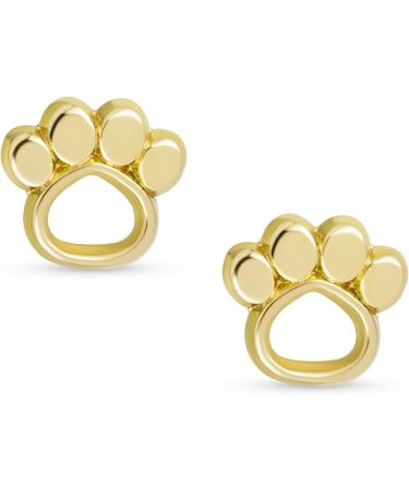 Tiny Mini Unisex BFF Animal Paw Print Stud Earrings - Real Yellow Gold, Women/Teen, Pet Dog/Cat Lover - Safety Clutch Screw Back - Buy Online on GoSupps.com