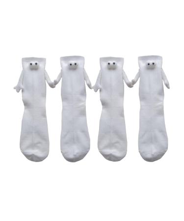 Safeydaddy Couple Holding Hands Socks Mid-tube Socks Magnetic Three-dimensional Doll Socks White 2 Pair