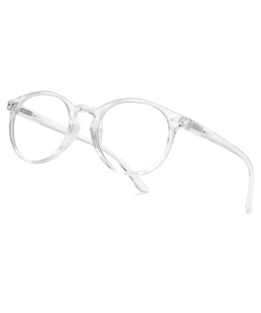 Lanomi round reading glasses Blue light filter Light visual aid with spring hinge reading aid women men oval glasses with strength fashion accessory for men women transparent 1.25 x