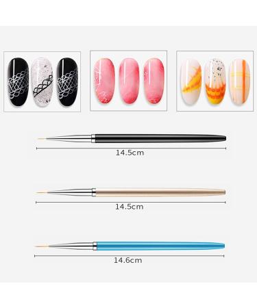 Aoshang 3pc Nail Art Liner Brushes Set for UV Gel & Acrylic Design - Nail Dotting Painting Drawing Pen - Sizes 7/9/11mm - Buy Online on GoSupps.com
