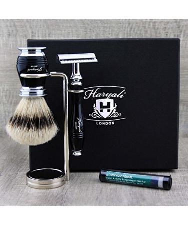 Black color 3 pieces of shaving razor top grade Silver Roard Razor Brazil Classic shaving plane and double stands for both razors and brushes with aluminum stock