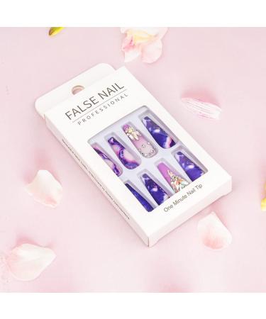 24 Pcs Rhinestone Design Violet Purple Press on Nails - Long Full Cover False Nails for Women and Girls - Buy Online on GoSupps.com