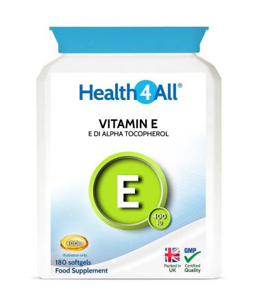 Vitamin E 400iu 180 Softgels 1333% NRV. Softgel Capsules. Made in The UK by Health4All 180 Count (Pack of 1)