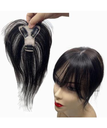 Anemone Jewelry Silk Base Fringe Human Hair Topper For Women Thin 18g Middle Part Clip In Toupee With 3D Air Bang Hair 10inch Straight Hair Bangs Wiglets Hairpieces Light (Natural Color)
