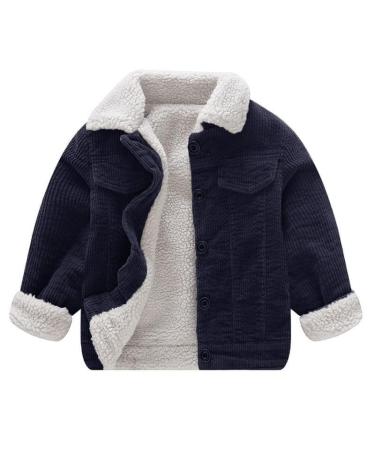 Volunboy Toddler Corduroy Sherpa Jacket Fleece Lining Coat Lapel Button Down Thicked Warm Outwear for Baby Boys Girls 12 Months Blue